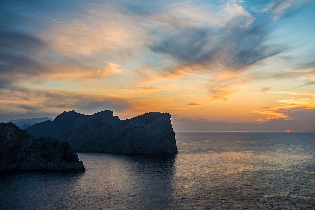 Sonnenuntergang, Kap Formentor, Port de Pollença, Serra de Tramuntana, Mallorca, Balearen, Spanien