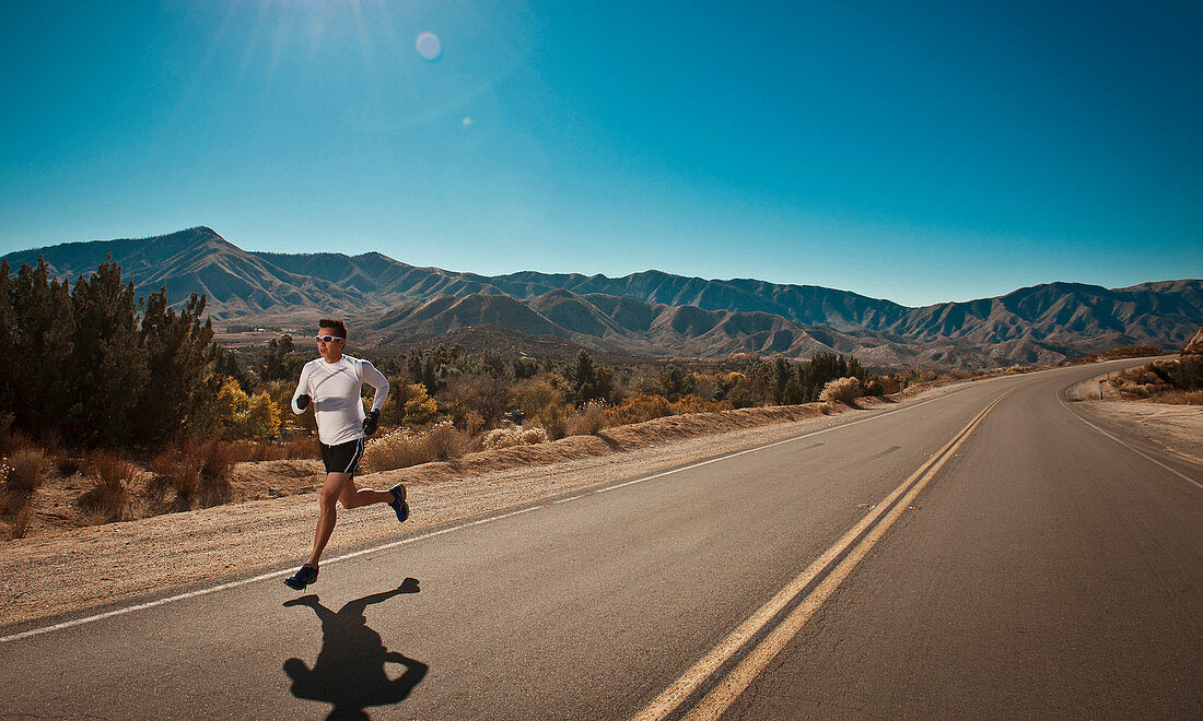 Endurance athlete Neil Sanchez runs near Acton in the Antelope Valley.
