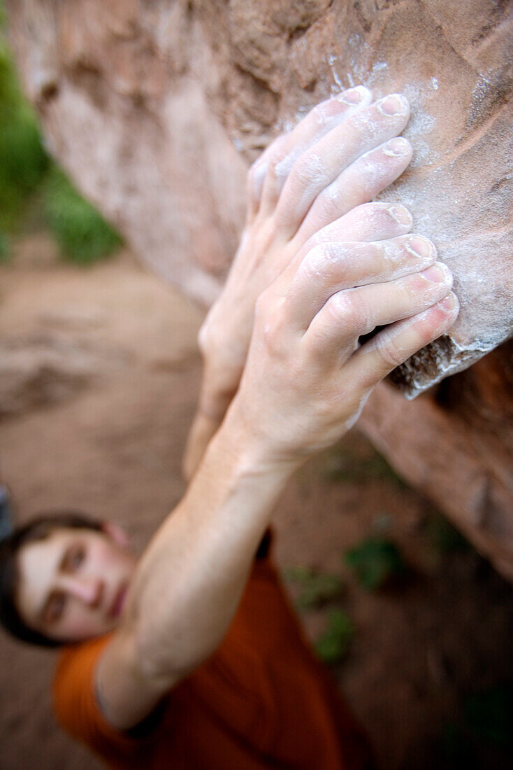 Kyle McFarland bouldering at Garden Of The Gods in Colorado Springs, Colorado.