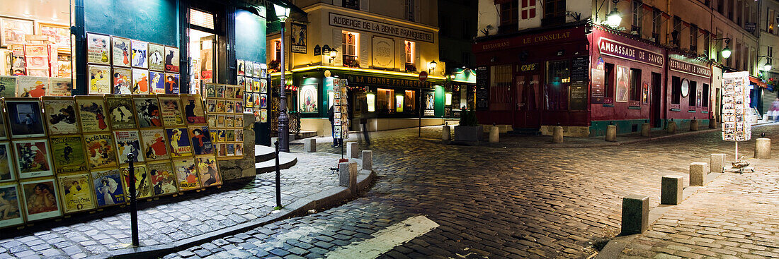 Panoramic View Of Montmartre Back Street During Night In Paris