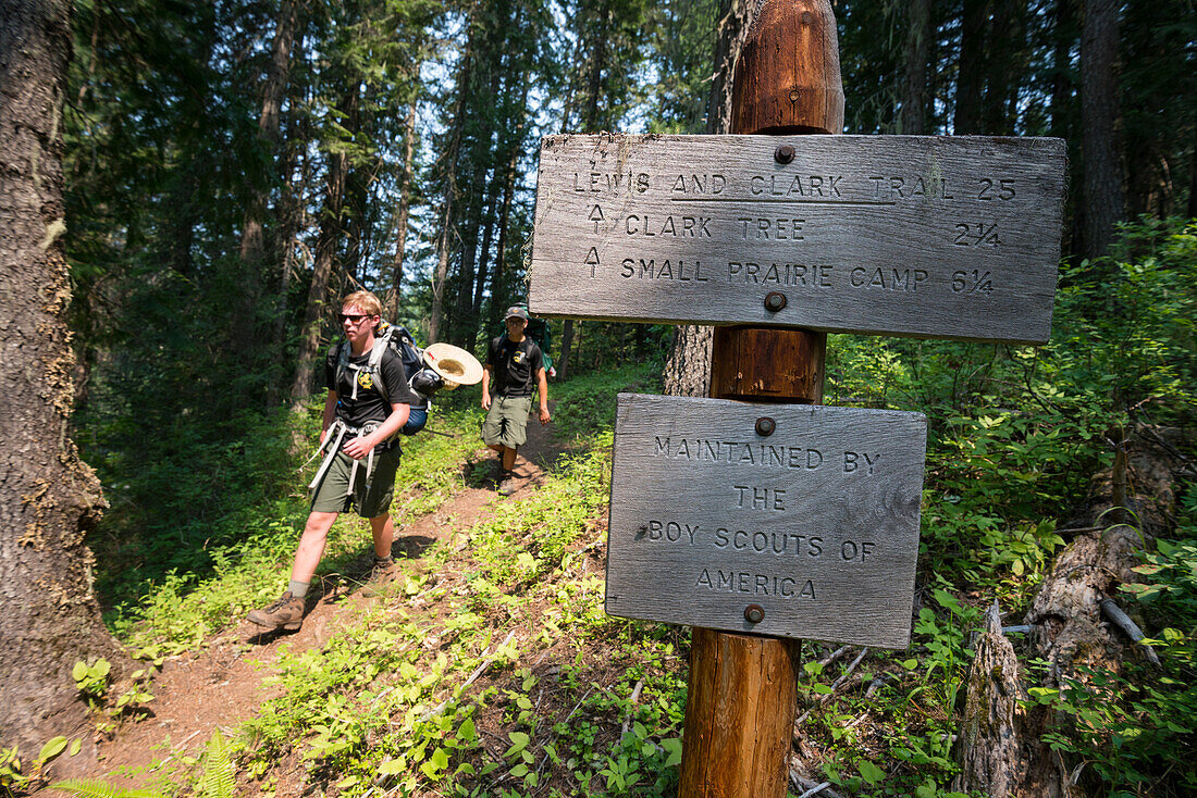 Two Scout Boys Hiking At Lewis And Clark Trail Near Orofino, Idaho