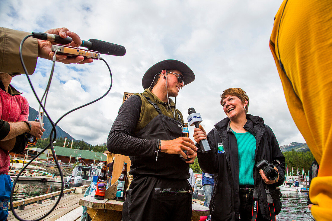 Team Member Interviewing On Dock During The Race To Alaska