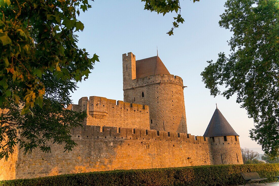 EU, France, Carcassonne The famous medieval fortress restored by the architect Eugène Viollet-le-Duc in 1853 it was added to the UNESCO list of World Heritage Sites in 1998