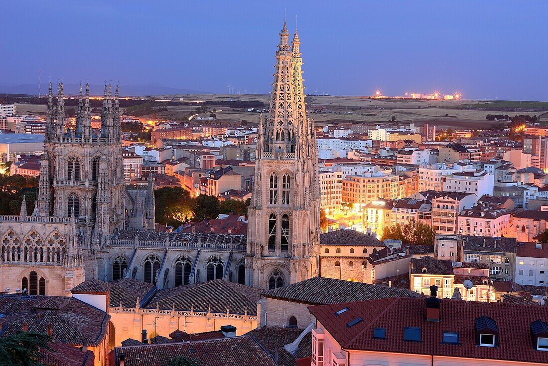 Overview of Burgos cathedral from the castle, Burgos, Spain