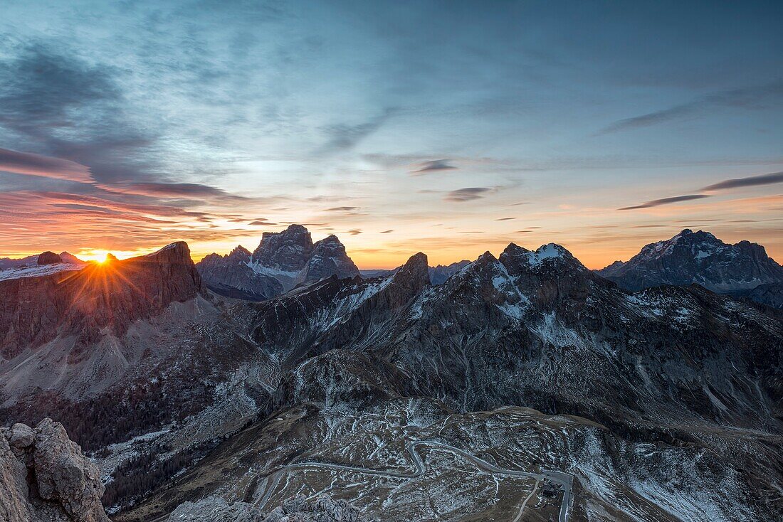 Ra Gusela, Dolomites, Veneto, Italy Sunrise photographed from the summit of The Ra Gusela