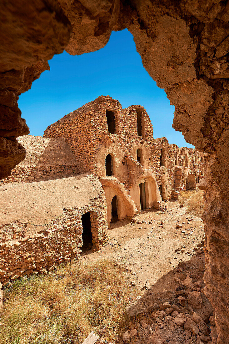 The northern Sahara ghorfa storage graneries of the traditional Berber mud brick fortified Ksar of Hedada or Hadada, near Tetouin, Tunisia, the setting of Mos Espa's Slave Quarters in Star Wars: Episode I The Phantom Menace.