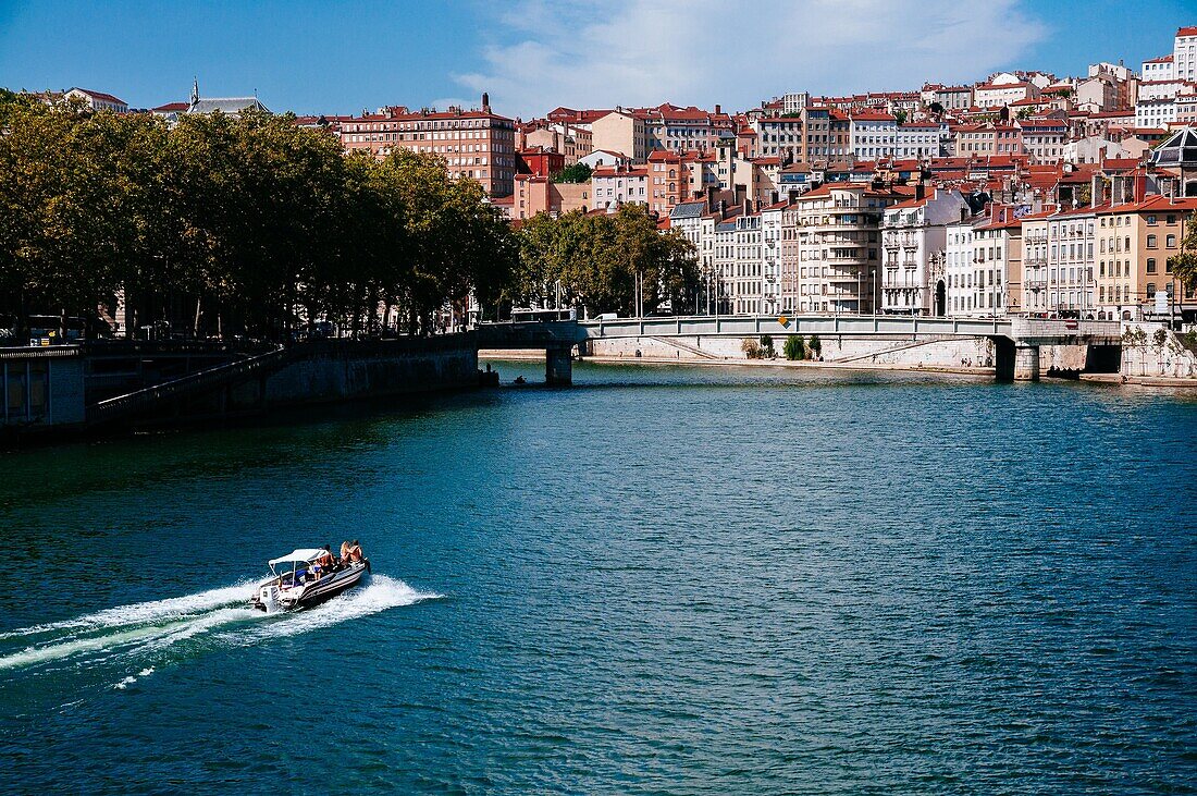 Bridge over river Rhone Lyon, France