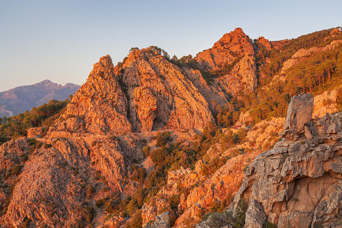 Red rocks of the Calanche in evening light, between Porto and Piana, West Corsica, Corsica, Southern France, France, Southern Europe, Europe