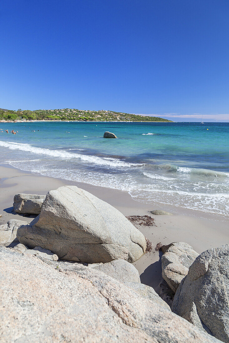 Strand in Pinarellu, Ostkorsika, Korsika, Südfrankreich, Frankreich, Südeuropa, Europa