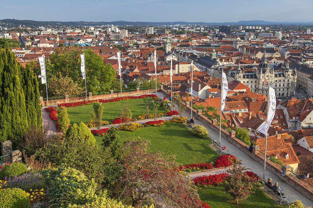 View from the Schlossberg and the old town, Graz, Styria, Austria, Europe