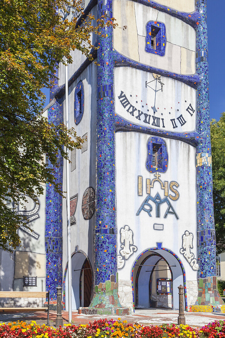 Street view of Hundertwasser church in Bärnbach, Styria, Austria, Europe