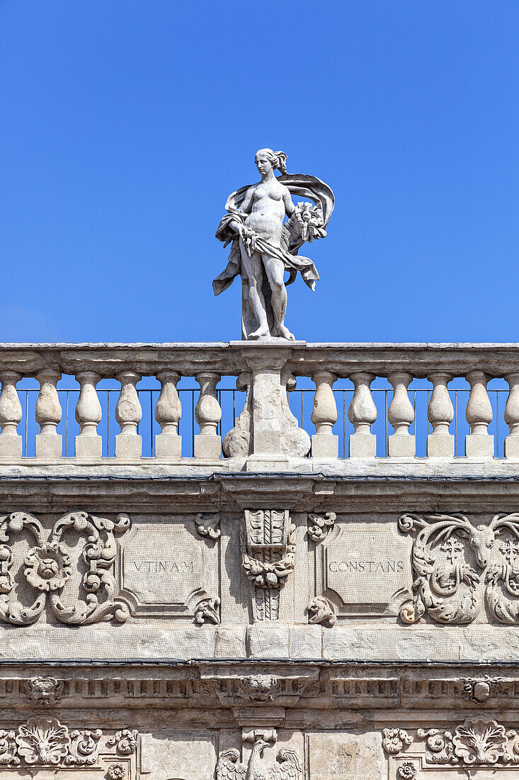 Magnificent facade of the Palazzo Maffei, Piazza delle Erbe in Verona, Veneto, Northern Italy, Italy, Southern Europe, Europe