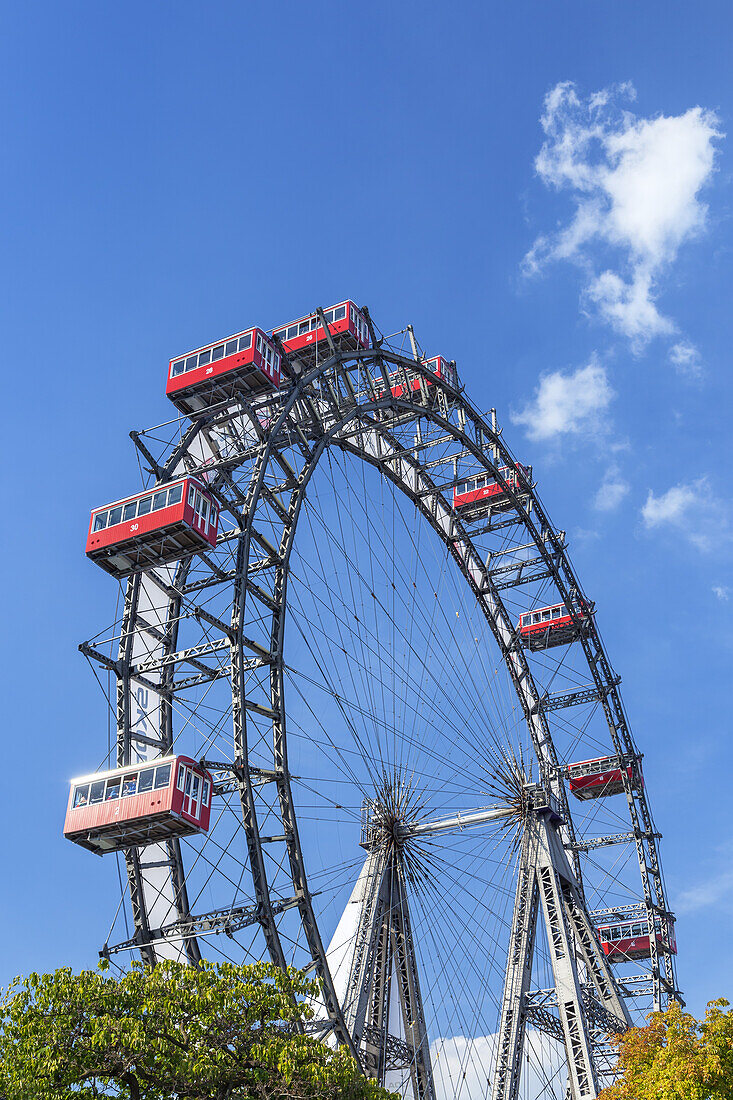 Viennese giant wheel Wiener Riesenrad in the Prater amusement park in Vienna, Eastern Austria, Austria, Europe