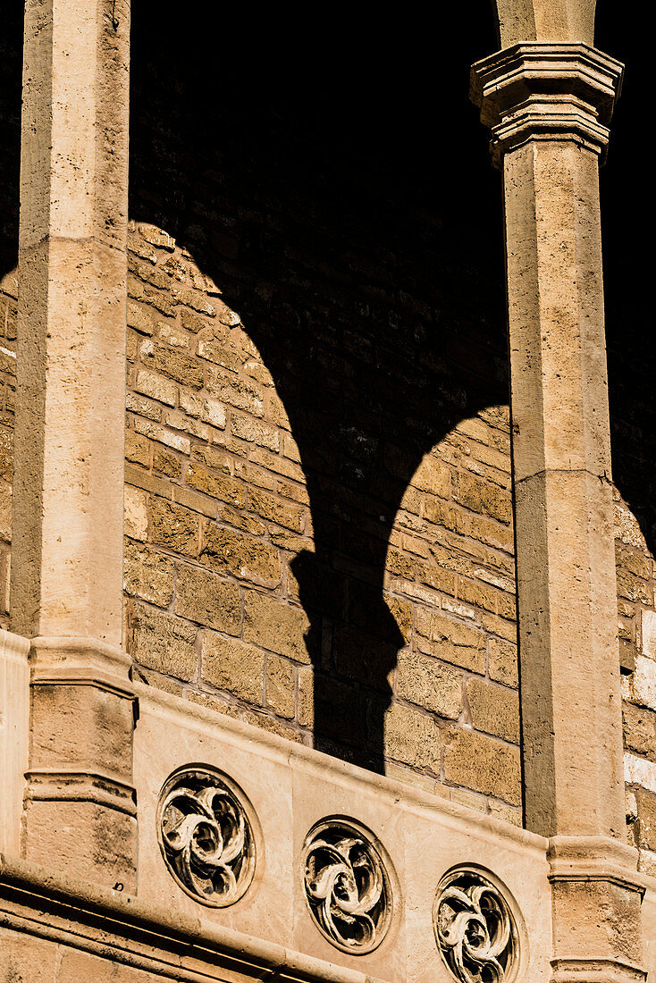 Facade with shadow at the king's palace La Almudaina, Palma de Mallorca, Mallorca, Spain