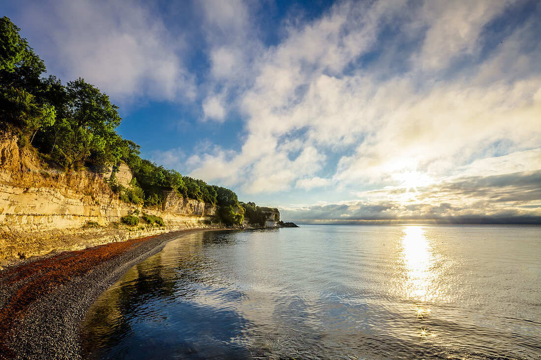 Chalk Cliffs and beach, White Cliffs, UNESCO, World Heritage Site, Stevns Klint, Baltic Sea, Denmark