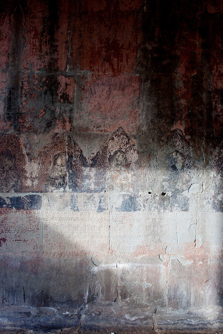 Steininschriften im Sonnenlicht, Angkor Wat, Sieam Reap, Kambodscha
