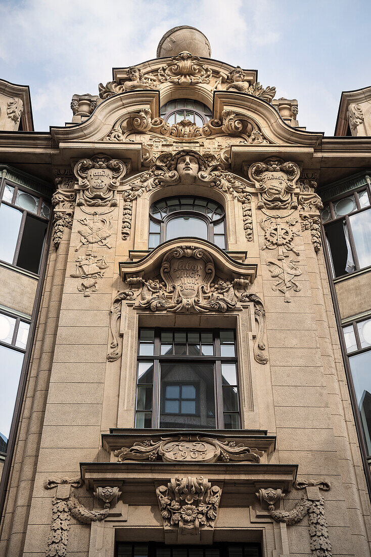 baroque house facade in detail, Leipzig, Saxony, Germany