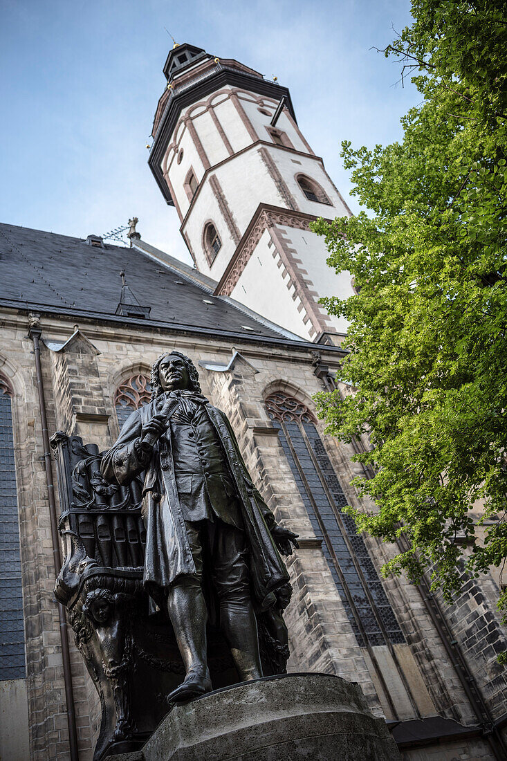 Johann Sebastian Bach Denkmal vor Thomaskirche, Leipzig, Sachsen, Deutschland