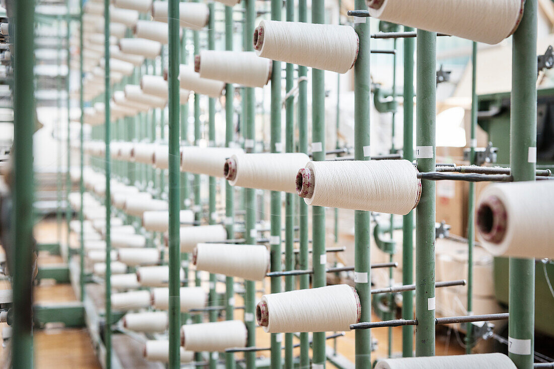 thread, yarn at machinge, weaving mill, Vorarlberg, Austria