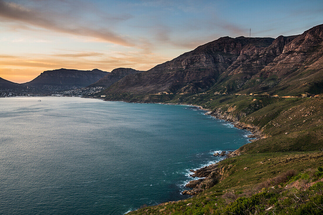 Cliffs of Cape of Good Hope after sunset, South Africa, Africa