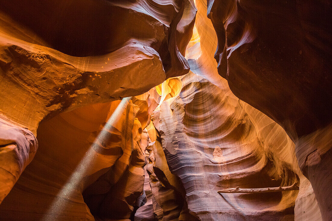 Ray of light through Upper Antelope Canyon, Navajo Tribal Park, Arizona, United States of America, North America