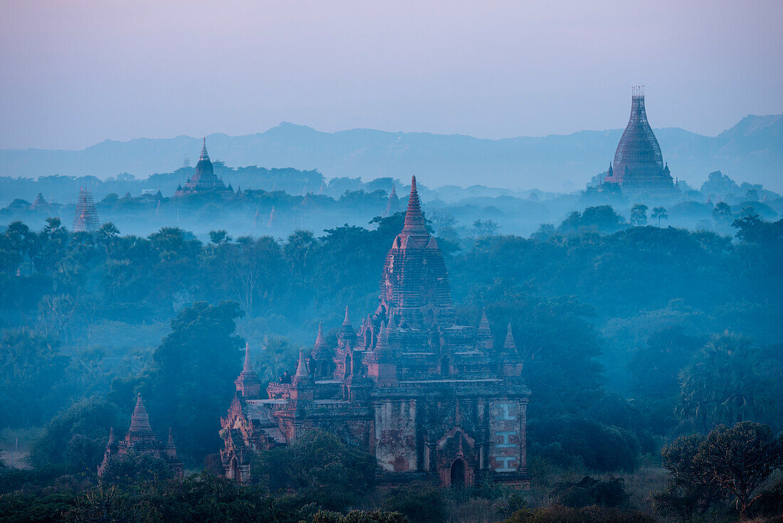 View of Temples at dawn, Bagan (Pagan), Mandalay Region, Myanmar (Burma), Asia