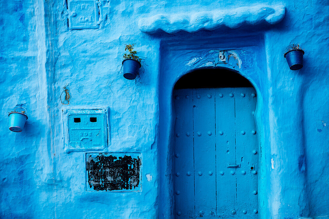 Traditional doorway in Chefchaouen, Morocco, North Africa, Africa