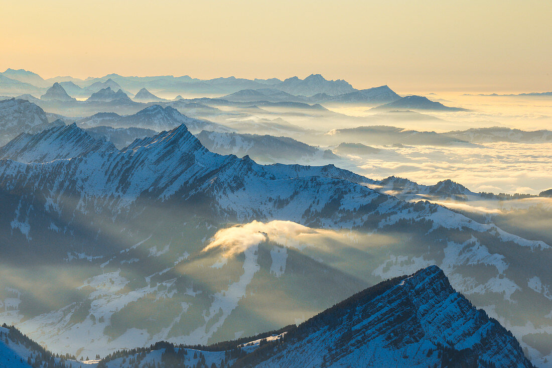 Blick von Saentis, Appenzell, Schweizer Alpen, Schweiz, Europa