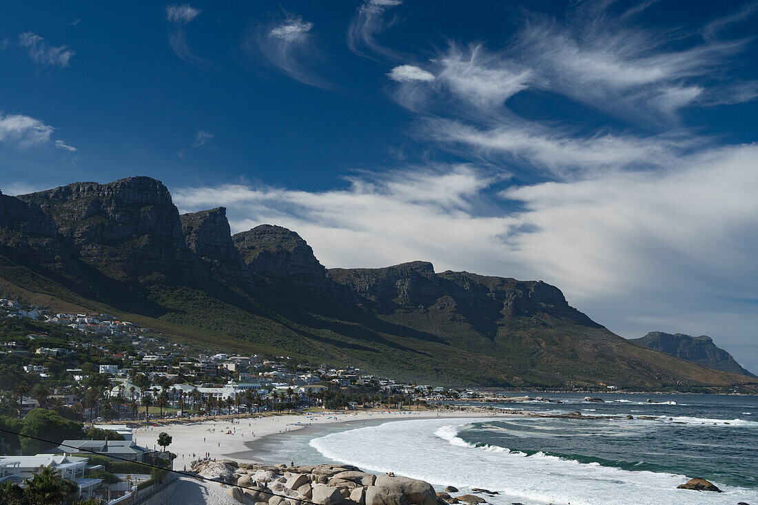 View across Camps Bay, Cape Town, South Africa, Africa