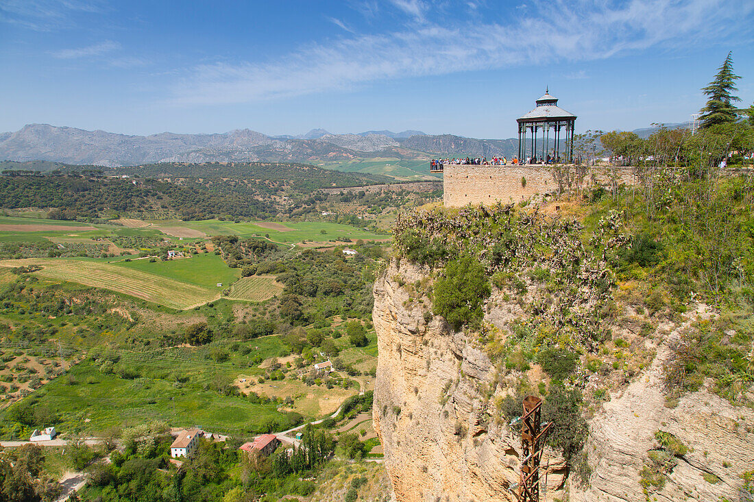 View of Andalusian countryside and Alameda Del Tajo, Ronda, Andalusia, Spain, Europe