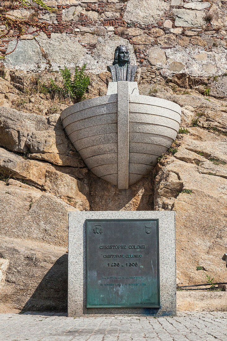 The memorial monument of Christopher Columbus, Calvi, Balagne Region, northwest Corsica, France, Europe