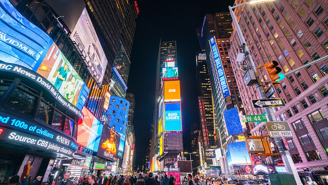 Times Square by night, New York City, United States of America, North America
