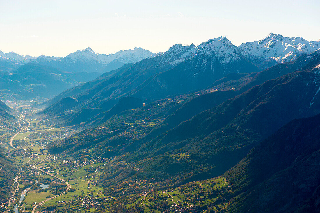 Aerial view of Aosta city, Aosta Valley, Italy, Europe