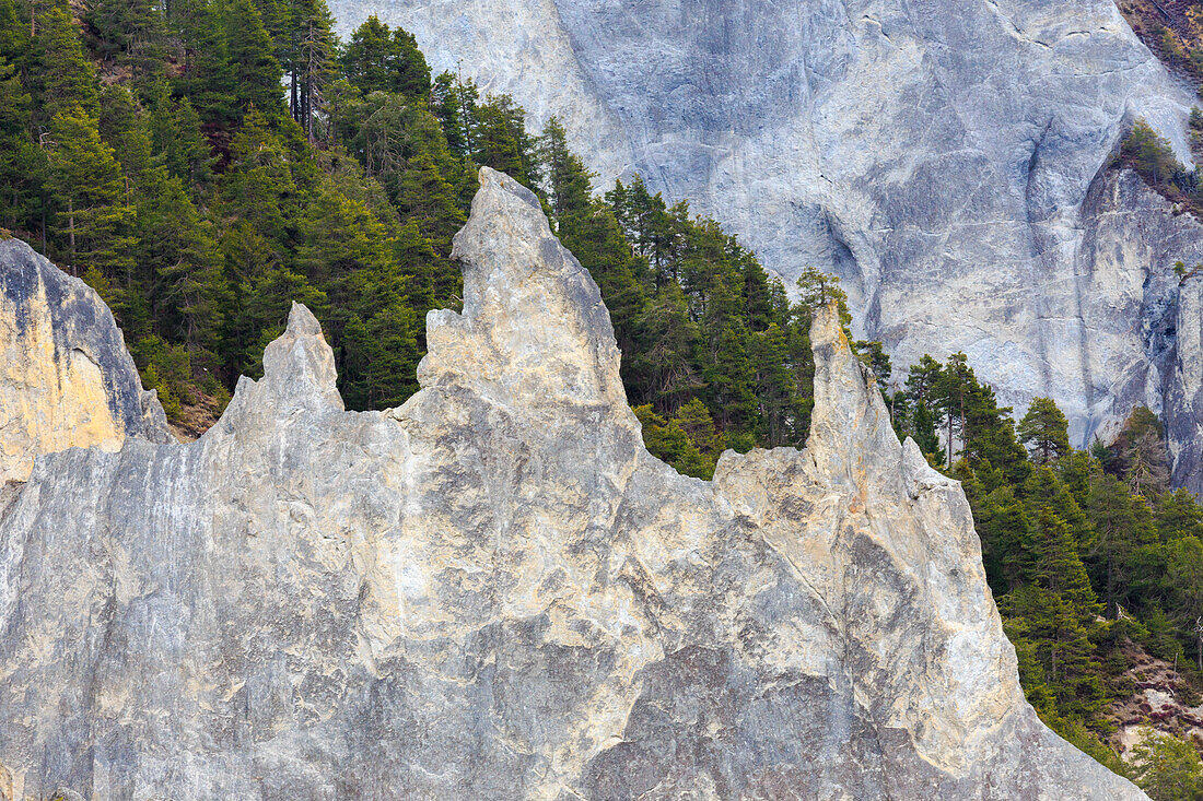 Erosion in the Rhine Valley, Rhein Gorge, Ruinaulta, Flims, Imboden, Graubunden, Switzerland, Europe
