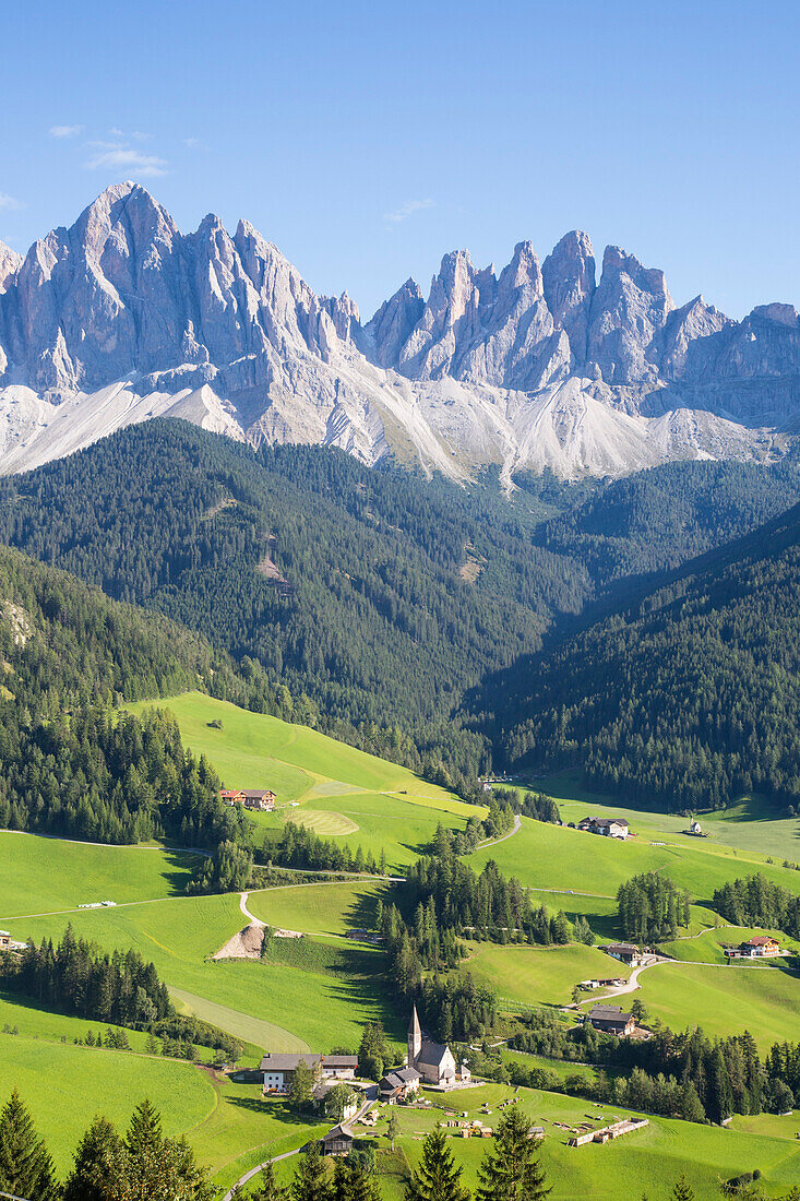 Europe, Italy, South Tyrol, Bolzano, Odle landscape in Funes valley, Dolomites