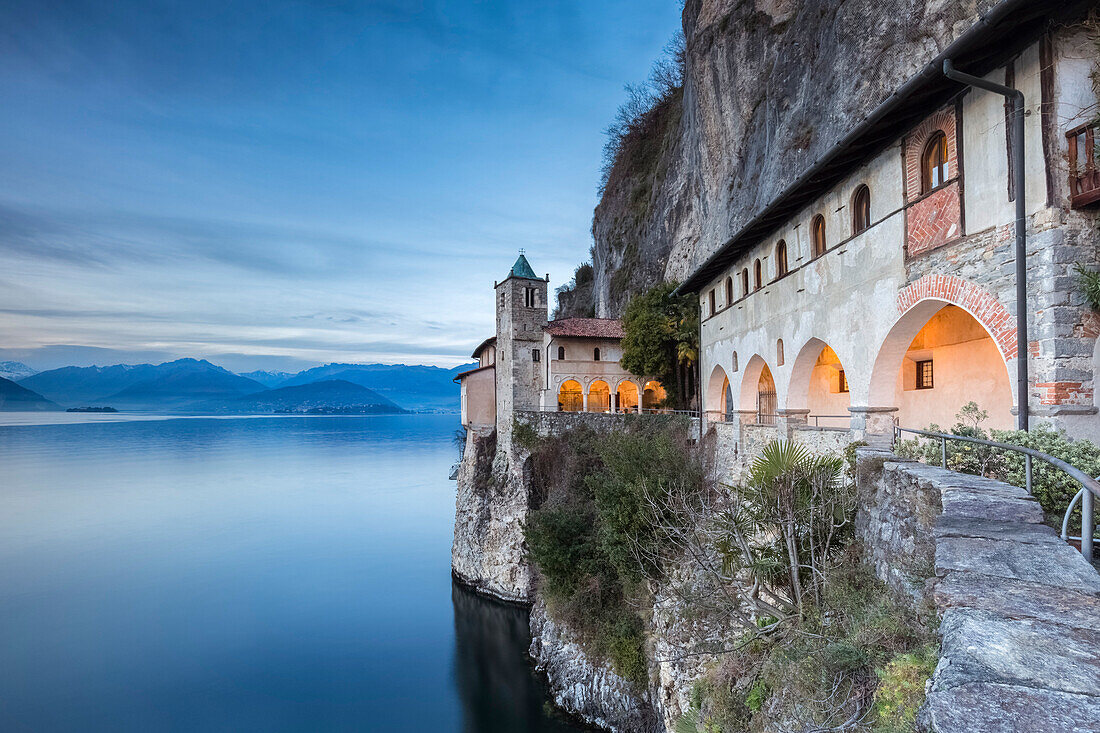 The old monastery of Santa Caterina del Sasso Ballaro, overlooking Lake Maggiore, Leggiuno, Varese Province, Lombardy, Italy