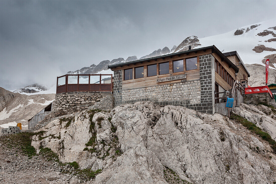 Europe, Italy, Trentino, Canazei, The Pian dei Fiacconi hut, Marmolada, Dolomites