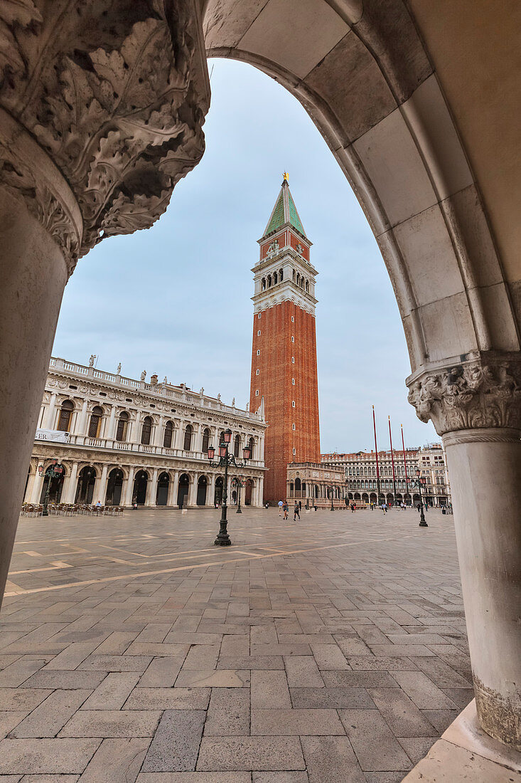 Europe, Italy, Veneto, Venice, The bell tower of St, Mark square seen from Doge's palace