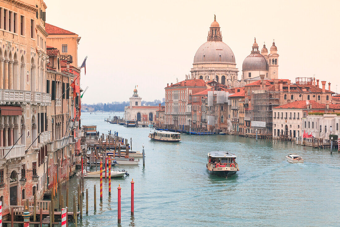 Europe, Italy, Veneto, Venice, Iconic view of the Gran Canal from the Accademia bridge