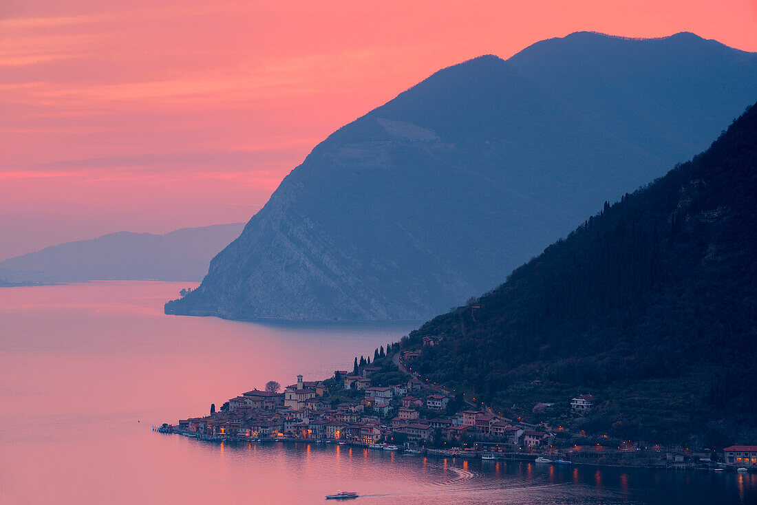 Sunset over Iseo lake, Brescia province, Italy, Lombardy district, Europe