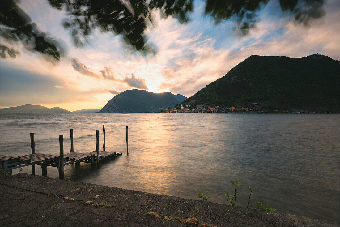 Peschiera Maraglio and Iseo lake at sunset, Brescia province, Lombardy district, Italy, Europe