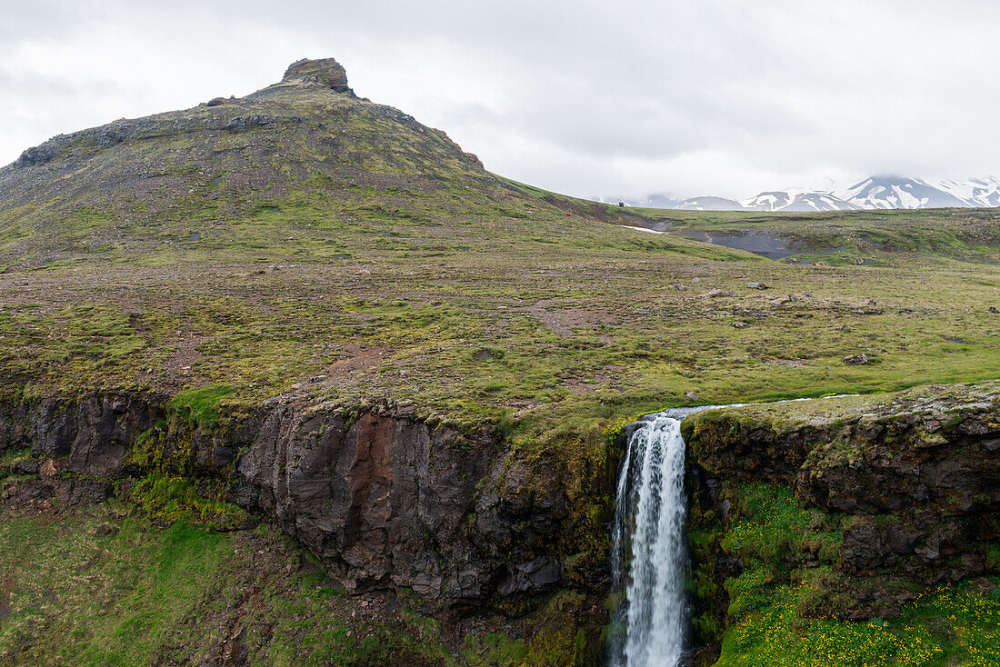 Cloudy day on the Laugavegur trekking to glaciesr Eyjafjallajokull and Mýrdalsjökull, a waterfall of Skogar River - Summer - Iceland