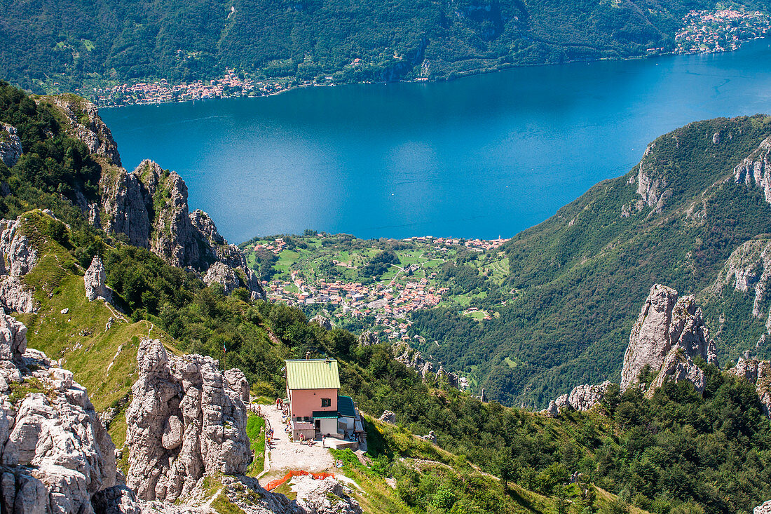 Como lake, Rosalba hutte at Grignetta mountain, Lombardy, Italy