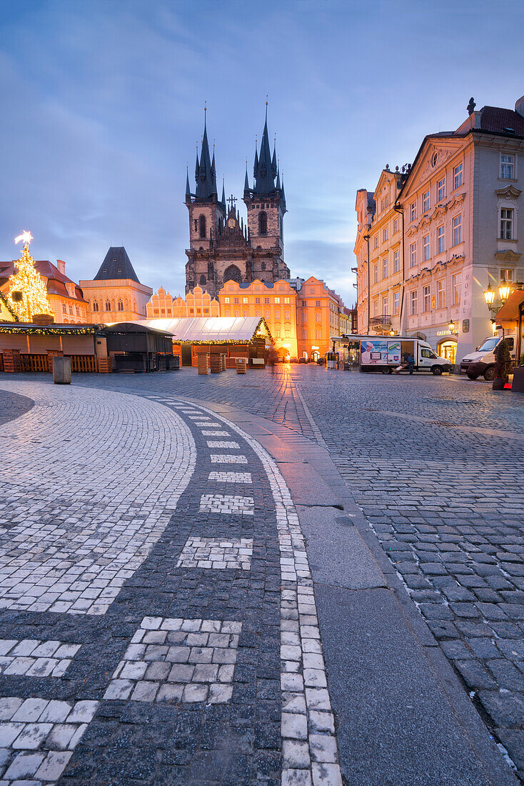 The Church of Saint Mary of Tyn photographed during Christmas, Prague, Czech Republic