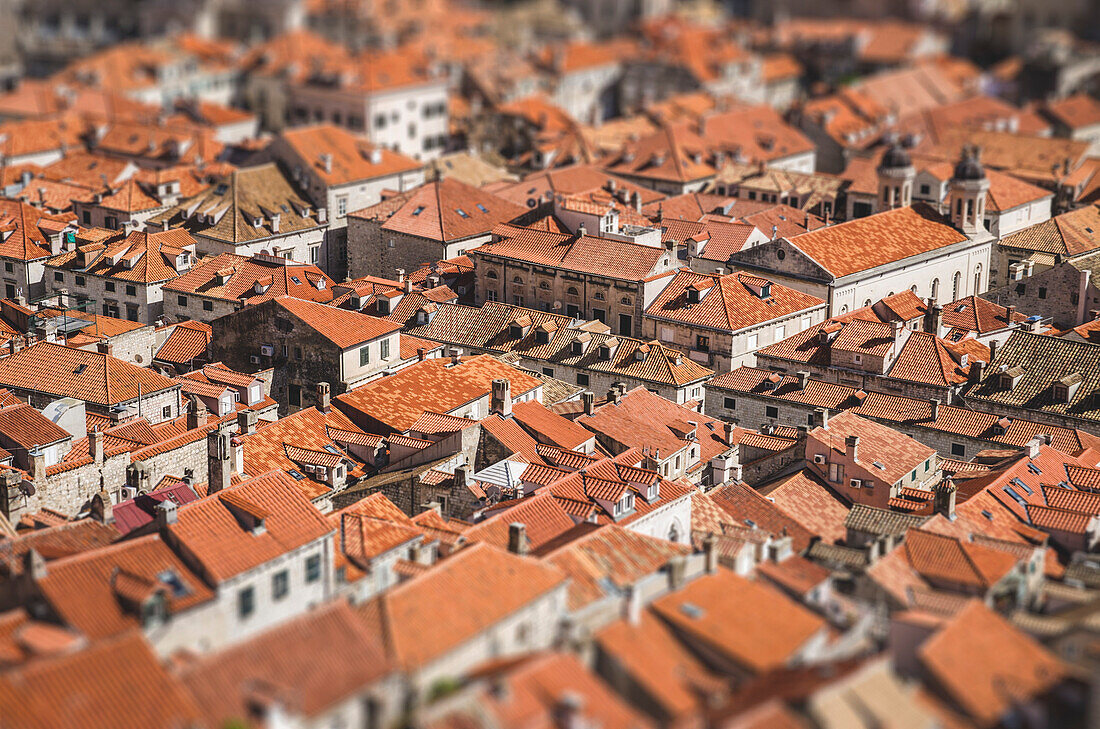 Aerial View of Old City Roofs, Dubrovnik, Croatia