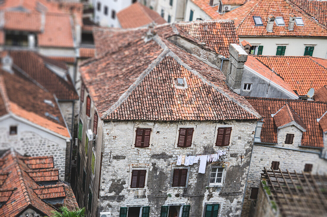 Aerial View of Old City Roofs, Kotor, Montenegro