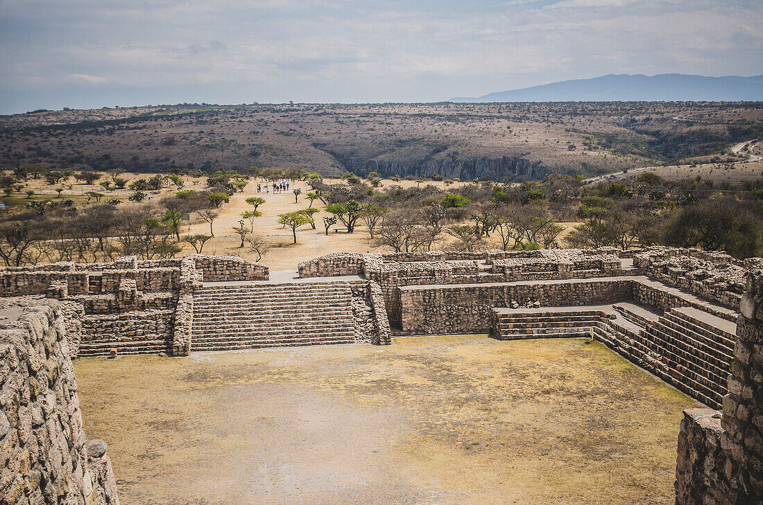 Blick von der Oberseite der Steinpyramide, Cañada de la Virgen, Guanajuato, Mexiko