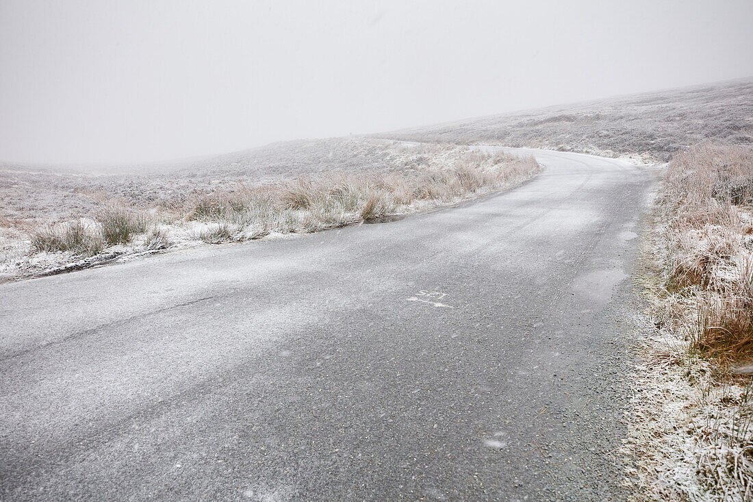 Light Snow on country road, Wicklow Mountains, County Wicklow, Ireland