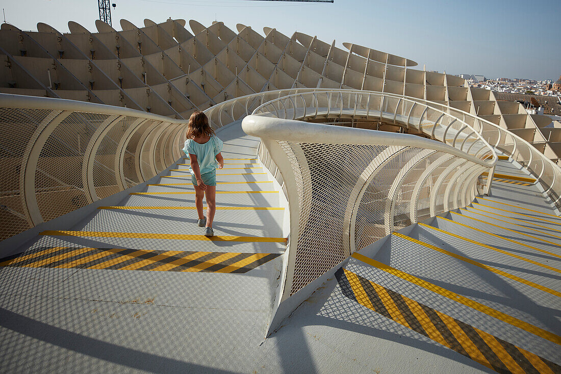 kids on platform of metropol parasol,  Seville, andalusia, Europe