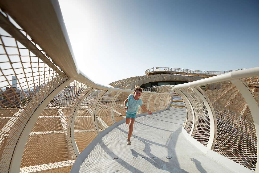 kids on platform of metropol parasol,  Seville, andalusia, Europe